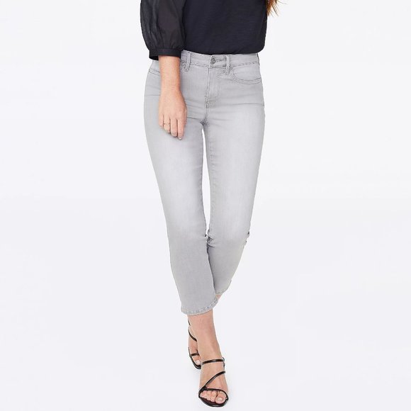 NYDJ Lift-X-Tuck Crop Jeans Stretch Capri Back Petal Hem Gale Wash Grey Size 8 - Picture 1 of 7